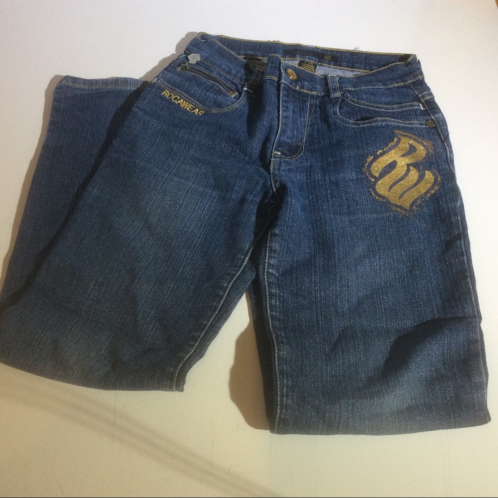 Rocawear Youth Dark Denim Jeans Gold Embroidered